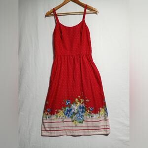 Vintage Lanz Original Spahgetti Strap Floral Midi Dress Red White Blue Yellow
